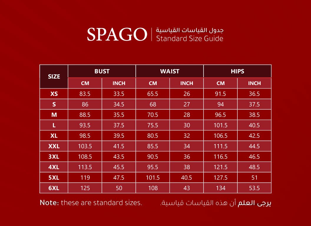 size chart spago